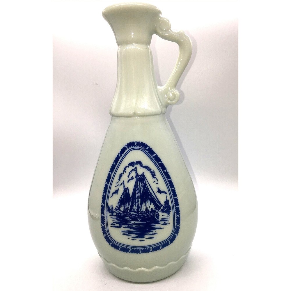 Delft Wine Decanter Pitcher. Ships & Windmill Holland 11 x 4 1/2". Blue & White